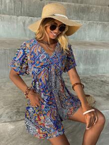 SHEIN LUNE Spring Paisley Print Vacation Dress For Women Boho Summer Dress