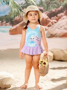 Traje de baño de una pieza con volantes y estampado para niña - Multicolor - Ver 4