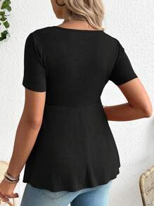 SHEIN T-shirt de maternité à col V, manches courtes, de couleur unie, simple et pour l'été
