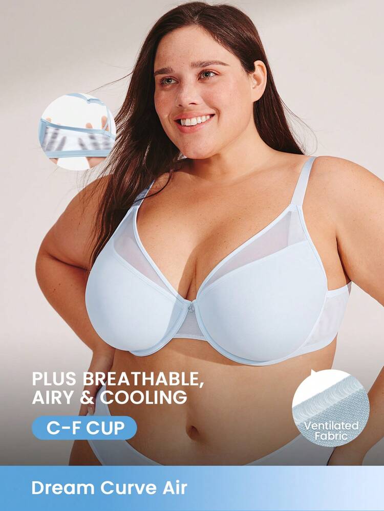 Plus Full Coverage Airy Breathable Sheer Mesh Spacer Cup Bra