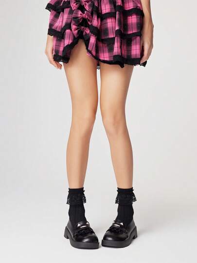 Kawaii Tacones altos cerrados de mujer en color negro tipo Mary Jane, mocasines con borlas de tipo slip-on, zapatos cuña plataforma rosados con diseño de gato Lolita