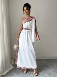 Elenzga Elegant Geometric Print Spaghetti Strap Dress Fall Cloth For Women