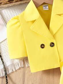 Elladie kids 2pcs/Set Little Girls Pink Woven Stand Collar Jacket And Cute Sleeveless Dress Summer Holiday - Yellow - View 5