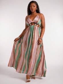 SHEIN SXY 大码女装春夏度假主题手工串珠吊带摆裙，适合日常穿着、音乐节、演唱会、狂欢派对、海滩度假、约会之夜、生日派对、单身派对、夜店、休闲、购物、街头风、外出等场合，易于搭配，显瘦，凸显身材，修饰身形，弹性腰身 - 彩色 - 查看 5