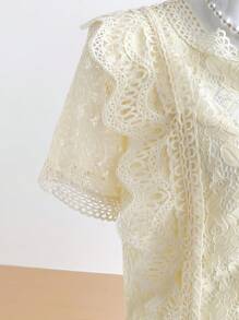 Chiquease Elegant Lace Round Neck Short Sleeve Blouse, Chic Beige Color, Spring/Summer - Apricot - View 3