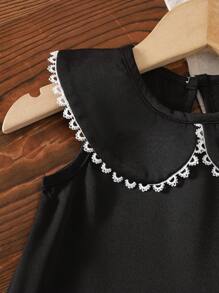 SHEIN 女婴夏装，可爱彼得潘领无袖公主裙，适合女婴 - 黑色 - 查看 4