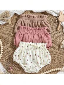 Loomiva 3pcs/Set Baby Girl Elastic Waist Ruffle Hem Shorts Set - Pink - View 1