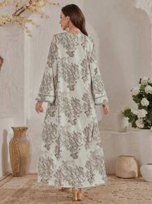 Al Najma 印度尼西亚/中东风格宽松印花长袍/阿巴雅，适合迪拜、土耳其，朴素的卡夫坦长袍 - 綠色 - 查看 2