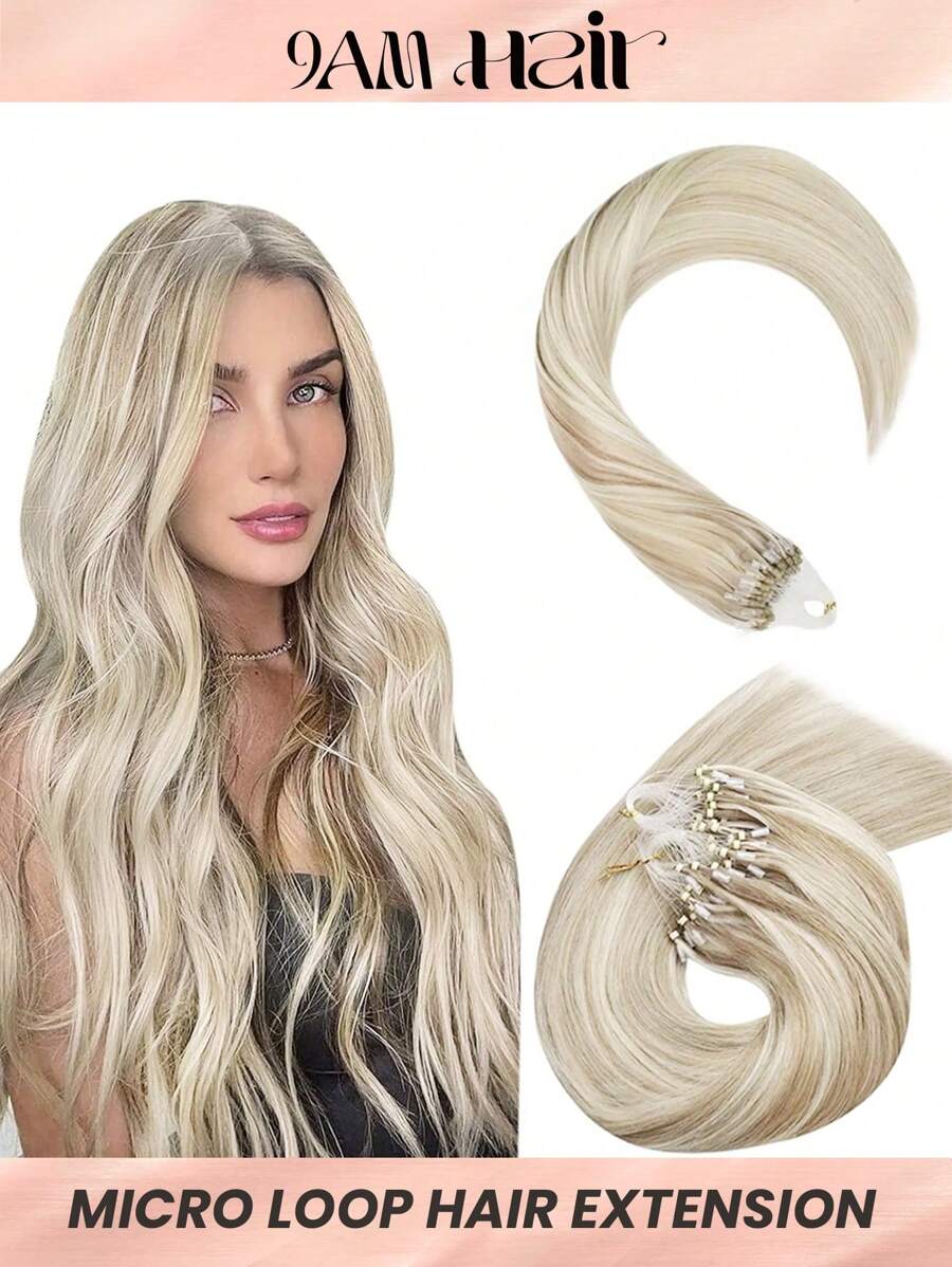 Micro Link Hair Extensions Human Hair Micro Loop Hair Cold Fusion 40-50G Invisible Brazilian PreBonded Remy Micro Ring Hair Halloween Costumes - S18/613 - View 1