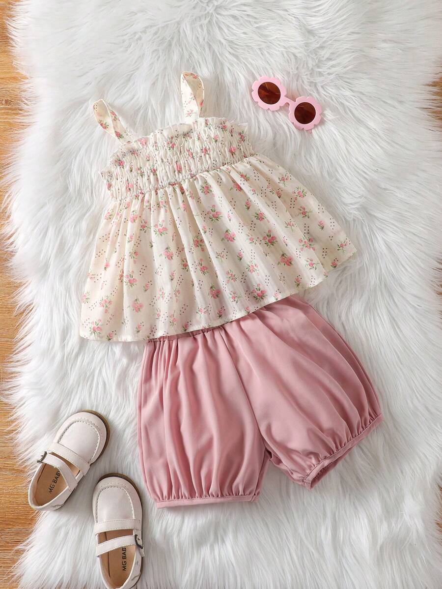 2 Stücke Set für Kleine Mädchen, elegant, im koreanischen Stil, mit Blumenmuster, Leibchen und Shorts