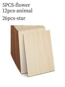 SHEIN 5/12/26pcs-Pack Plywood Craft Sheets: Versatile & Precise For DIY, Wood Burning, CNC Projects -  Wooden Ornaments