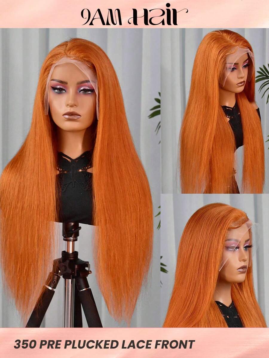 Peluca delantera de encaje naranja jengibre recta 13 X 6 prearrancada con pelo de bebé cabello humano 180% densidad alta densidad - SG.Orange - Ver 1