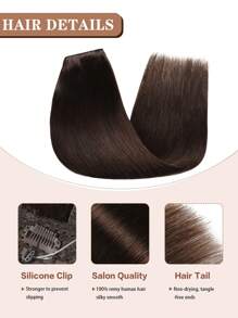 Extensiones de cabello con hilo transparente de color marrón oscuro #2, con 4 clips seguros de tamaño ajustable, extensión de cabello larga y recta de 12 a 22 pulgadas, extensiones tipo halo con clips invisibles - S2 - Ver 3
