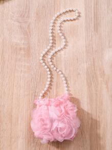 Young Girl' Solid Color Ribbed 3D Flower Decor Short Sleeve Casual Dress With Matching 3D Flower Handbag - Pink - View 7