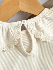 Souflis Souflis Baby Girl 0-3Y Casual Versatile Minimalist Sweet White Solid Color Elastic Ribbed Knit Long Sleeve Round Neck Ruffled Hem Tee Shirt, Can Be Worn As Inner Or Outer Layer, All Season - Apricot - View 7
