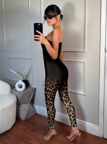 SHEIN SXY Casual Minimalist Full-Print Leopard Pattern Jumpsuit - White - View 2