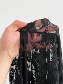 Viva Relle Plus Size Women Spaghetti Strap Lace Hollow High Slit Elegant Vacation Beachwear Dress - Black - View 8