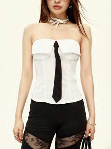 INAWLY Débardeur mode polyvalent à design nœud papillon pour femmes - Blanc - Voir 3