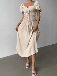 Siren Gaze Women's Solid Color Front Tie Waist Pleated Dress,Vacation Outfits Women,Summer Dresses For Women