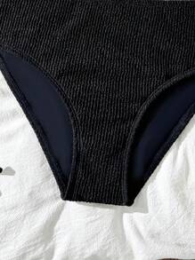 Tween Girls Fashionable Simple Black Texture Bikini Swimsuit Set - Black - View 4