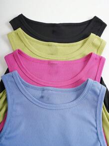 Zolique 4pcs Solid Ruched Tank Top - Multicolor - View 5