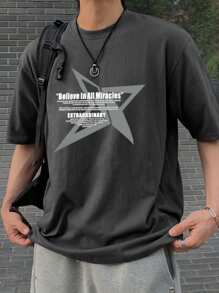 DAZY Men's Geometric Pattern And Letter Print Dark Grey T-Shirt, Summer,Graphic Tees - Dark Grey - View 7