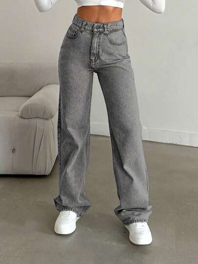 SHEIN Tall Snow Wash Straight Leg Jeans High Rise For Tall