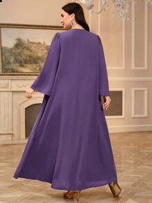 Al Najma 加大码女式撞色蕾丝 V 领灯笼袖优雅阿拉伯连衣裙，端庄的长袍