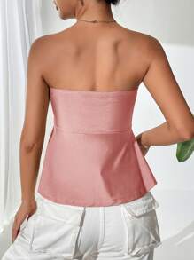 Firerie Women's Vacation Solid Color Pleated Bandeau Top,Tube Top - Dusty Pink - View 2