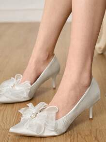 CUCCOO HITCHD Women's High Heel Pointed Toe Vintage Embroidered Fashion Slip-On Pumps - White - View 2