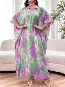 Al Najma Elegantes Batik-Muster Fledermausärmel Kleid im Arabischen Stil