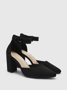 CUCCOO BIZCHIC Women's Fashion Black Suede Material Ankle Strap Buckle Pointed Toe Comfortable Chunky Heel Pumps, Suitable For Commuting, Dating, Gatherings, Festivals, And Party Occasions For Christmas - Black - View 6