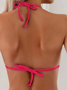 SHEIN Swim Bộ Bikini Màu Trơn Cho Nữ, Đi Nghỉ Ở Bãi Biển - Hồng - Xem 4