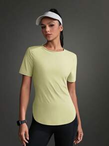 Exploreva Women's Solid Color Crew Neck Short Sleeve Casual Sports T-Shirt Gym Shirts - Yellow - View 11