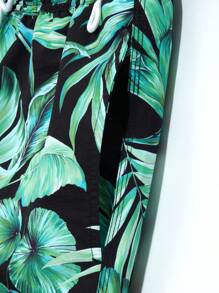 Manfinity Swimmode Men's Tropical Print Drawstring Waist Casual Beach Shorts - Green - View 5