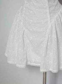 SHEIN ICON Spring And Summer White Flowy Beach Tea Party Going Out Sundress Short Elegant Solid Color Hollow Embroidered Slip Tea Party Mini Dress Easter Dress Women - White - View 6