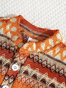 Set de 2 piezas para niños bebés: Camisa superior con cuello mao y botones, estampado geométrico bohemio, y shorts de cintura elástica, outfit casual de verano