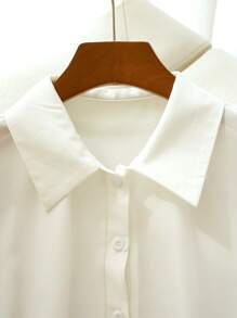 Franclia Summer Turndown Collar Short Sleeve Casual Cinched Waist Midi Dress For Women - White - View 7