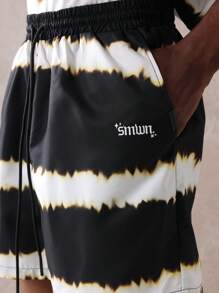 SUMWON Summer Tie-Dye Print Regular Fit Athletic Nylon Shorts With Side Pockets, Drawstring Waistband, Leisure Relaxed Sporty Shorts For Beach Vacation, Festival, Urban Streetwear