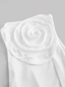 SHEIN MOD 女士荷叶边花卉印花白色露肩紧身连衣裙、白色连衣裙、圣诞老人连衣裙、派对女士连衣裙、新年前夜连衣裙 - 白色 - 查看 3