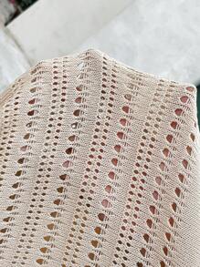 SHEIN Frenchy Plus Size Casual Solid Color Hollow Out Knitted Dress, For Holiday - Apricot - View 11