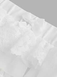 SHEIN Girlism Tween Girl Coquette Balletcore 甜美蝴蝶结可爱网眼撞色蕾丝荷叶边松紧腰超短裤夏季短裤海滩度假