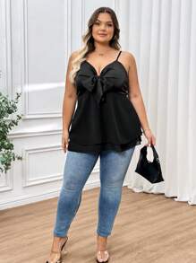 SHEIN CURVE+ Top camiseta con lazo, talla grande, simple y de moda, apropiado para el verano