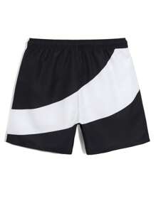 Manfinity Swimmode Shorts de playa para hombre con estampado de letras, cintura con cordón y color contrastante, estilo hawaiano