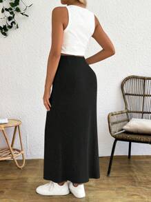 SHEIN Maternity Adjustable Waist Drawstring Tank Top And Fitted Skirt 2 Pieces Set - Black - View 2