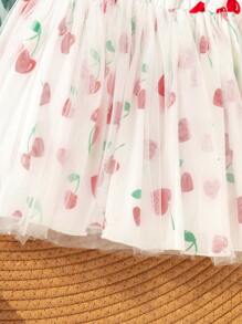 SHEIN Baby Girl Vacation Casual All-Over Print Mesh Patchwork Dress - Multicolor - View 3