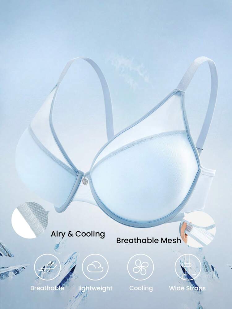 Plus Full Coverage Airy Breathable Sheer Mesh Spacer Cup Bra
