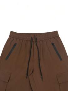 Manfinity Homme Quần Capri lưng cao màu trơn có dây rút túi hộp thường ngày cho nam - Cà phê nâu - Xem 4