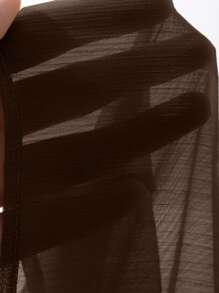 Livesso 波西米亚海滩度假风荷叶边拼接薄纱雪纺夏季开衫衬衫，秋季女装长袖上衣度假 - 棕色 - 查看 4