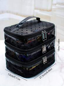 Simple & Fashionable Double Layer Cosmetic Bag With Large Capacity & Handle, For Storage & Travel - Black - View 2